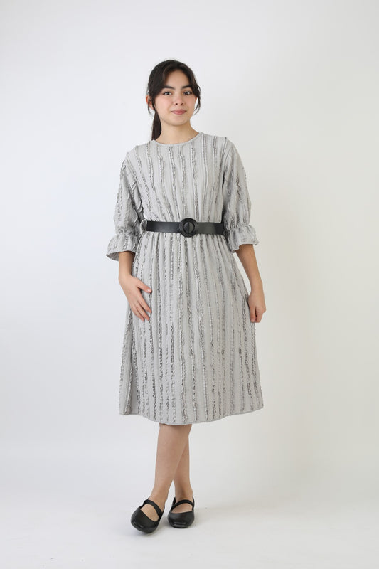 Fırfırlı Bürümcük Kumaş Kız Çocuk Kemerli Günlük Şık ve Rahat Elbise