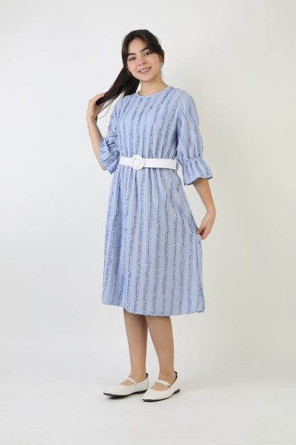 Fırfırlı Bürümcük Kumaş Kız Çocuk Kemerli Günlük Şık ve Rahat Elbise