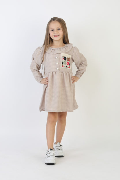İşlemeli Gofre Kumaş Kız Çocuk Günlük Şık Rahat Ve Trend Elbise