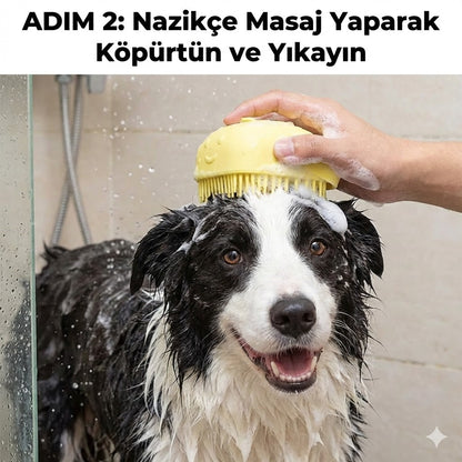 Şampuan Hazneli Kedi Köpek Yıkama Fırçası - Silikon Masaj Tarağı ve Evcil Hayvan Banyo Aparatı