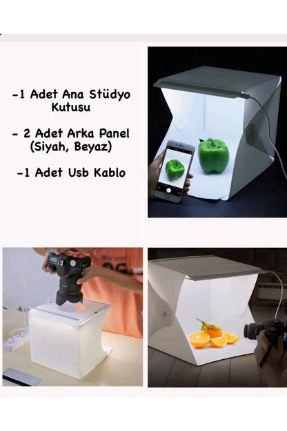 SONX Mini Stüdyo Led Işıklı 40x40 Cm Taşıma Çantalı Ürün Fotoğraf Çekim Çadırı Pratik Katlanabilir