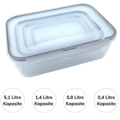 BUFFER® 4lü İç İçe Sızdırmaz Contalı Kilitli Kapaklı Plastik Erzak Saklama Kapları LC315