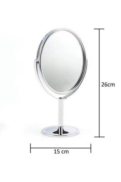 SONX Oval Masaüstü Ayaklı 360° Dönebilen, İşyeri, Seyahat İçin Mini Krom Ayna 15X25CM
