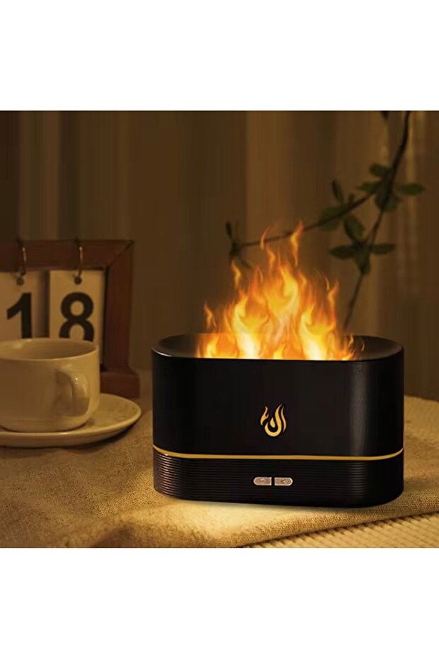 Alev Efektli Ultrasonik Hava Nemlendirici – Sessiz, Otomatik Kapanma, LED Işıklı Aroma Difüzör