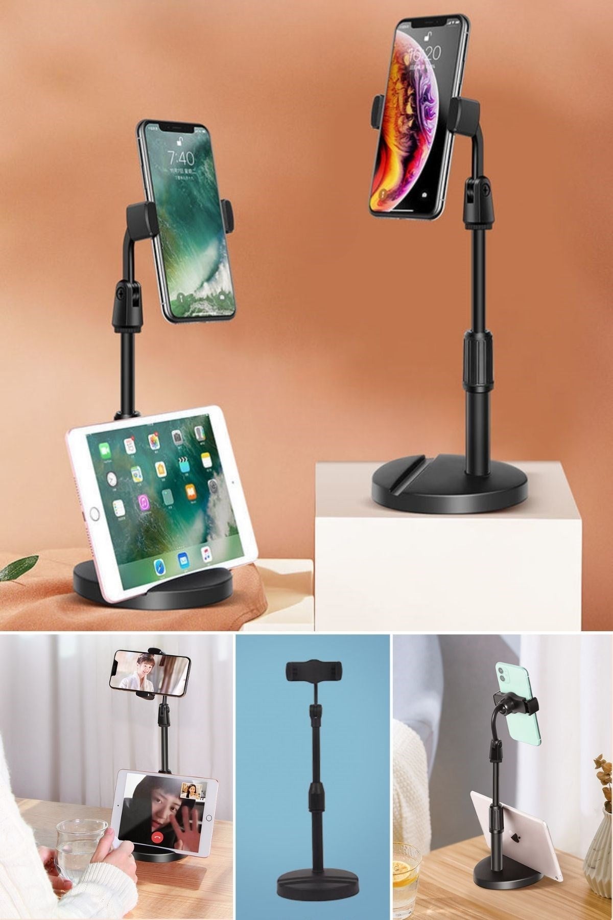 BUFFER® Masa Üstü Tablet ve Telefon Tutucu Plastik Aparat Siyah Telefon Standı