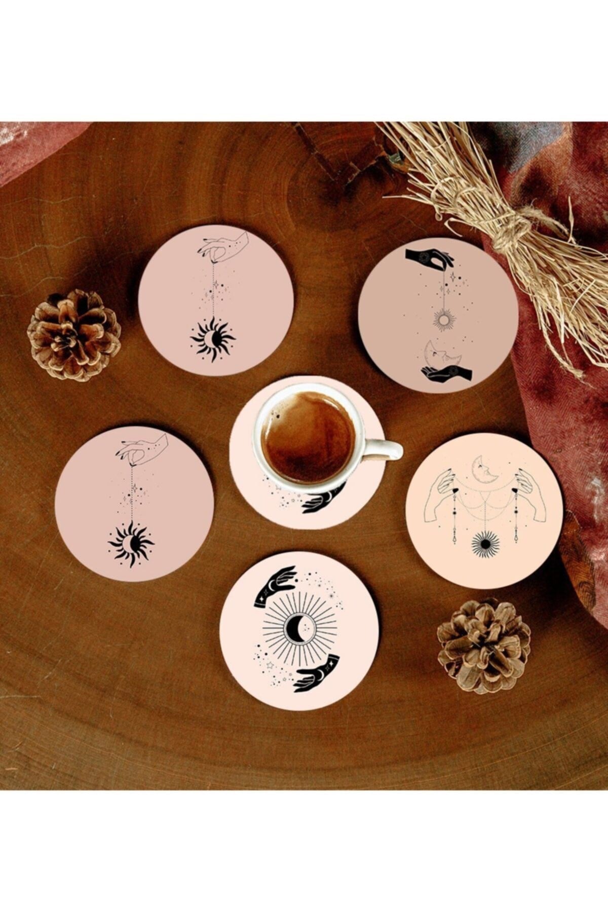 6 Adet Desenli Mdf Bardak Altlığı