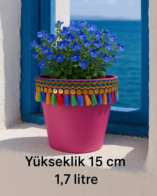 NF Dekoratif Saksı PEMBE 1,7 Litre püsküllü