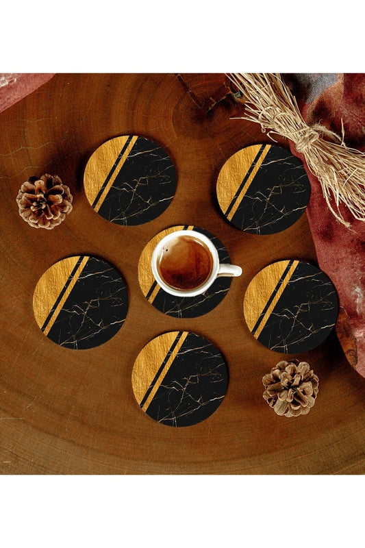 6 Adet Desenli Mdf Bardak Altlığı