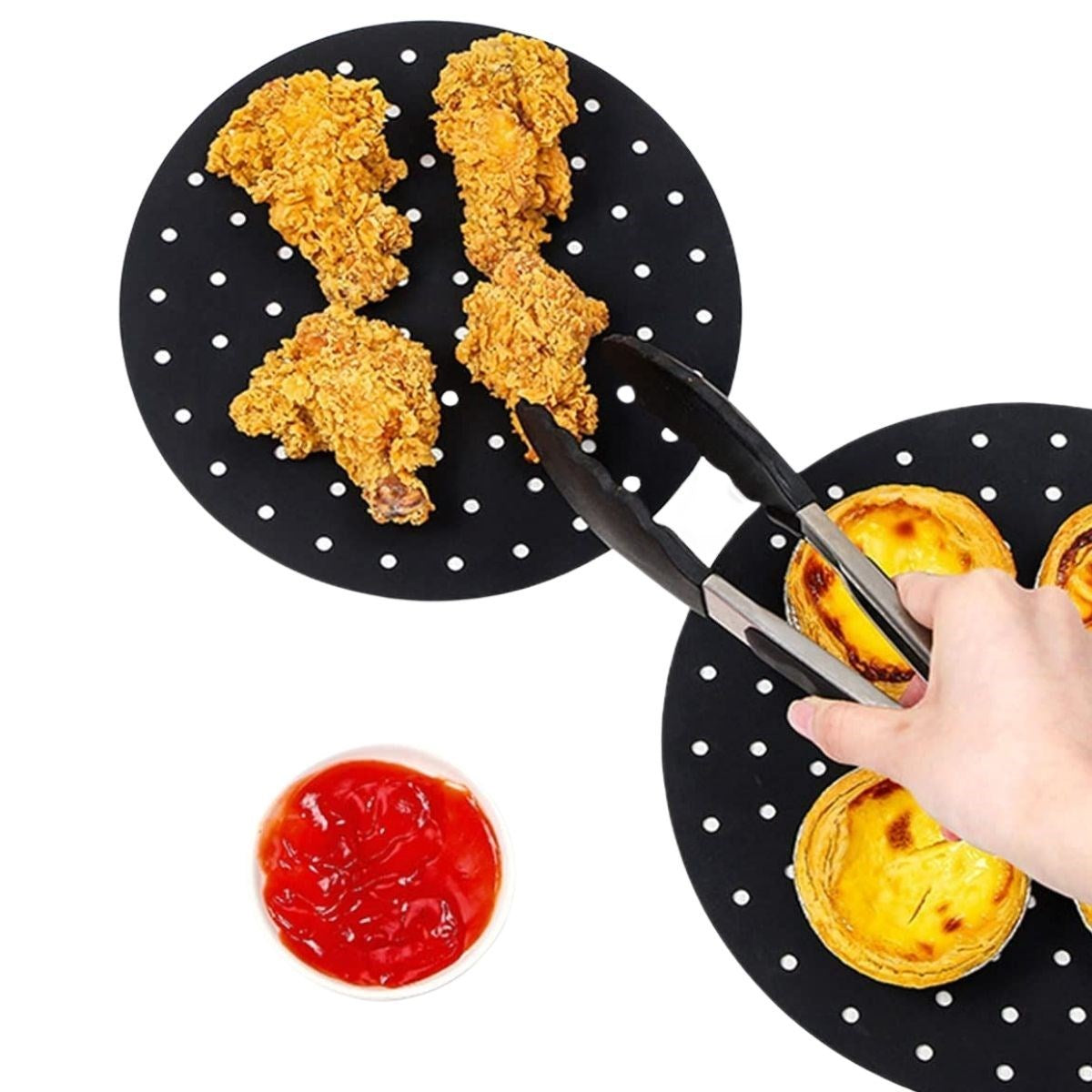 BUFFER® Siyah Isıya Dayanıklı Yıkanılabilir Silikon Fırın Ve Airfryer Yuvarlak Model Pişirme Matı 20 Cm