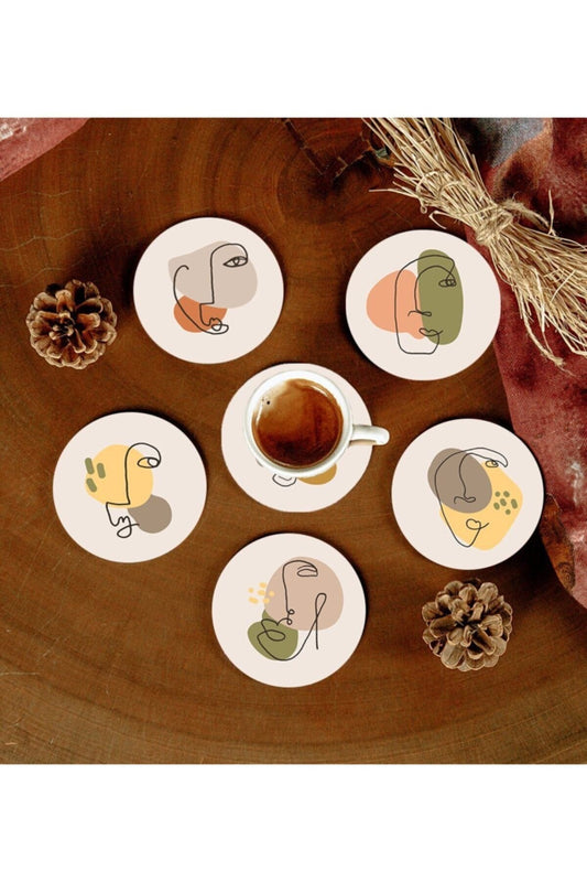 6 Adet Desenli Mdf Bardak Altlığı