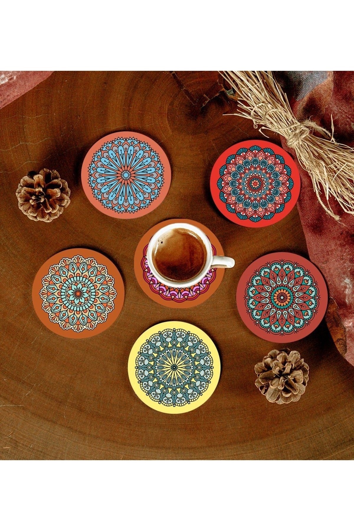 6 Adet Desenli Mdf Bardak Altlığı