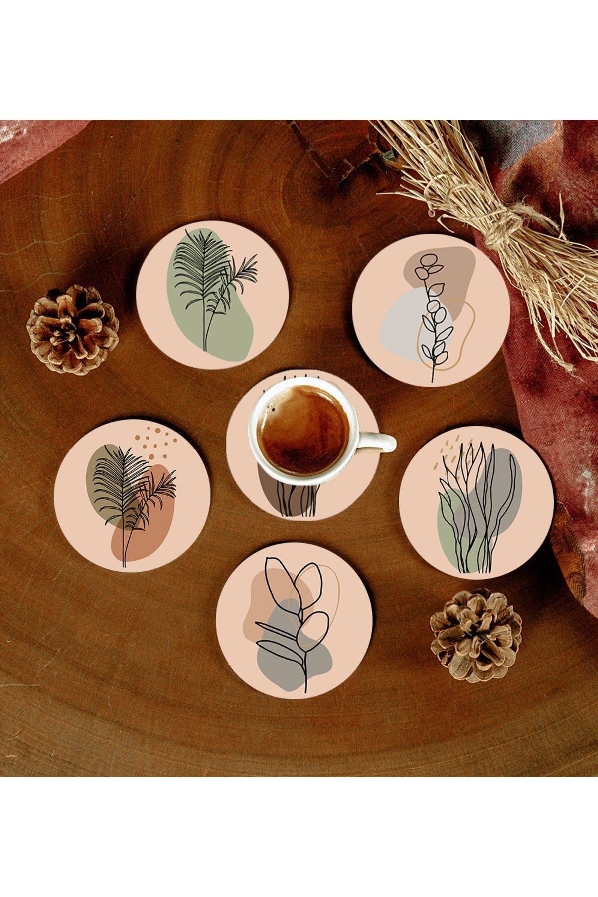 6 Adet Desenli Mdf Bardak Altlığı