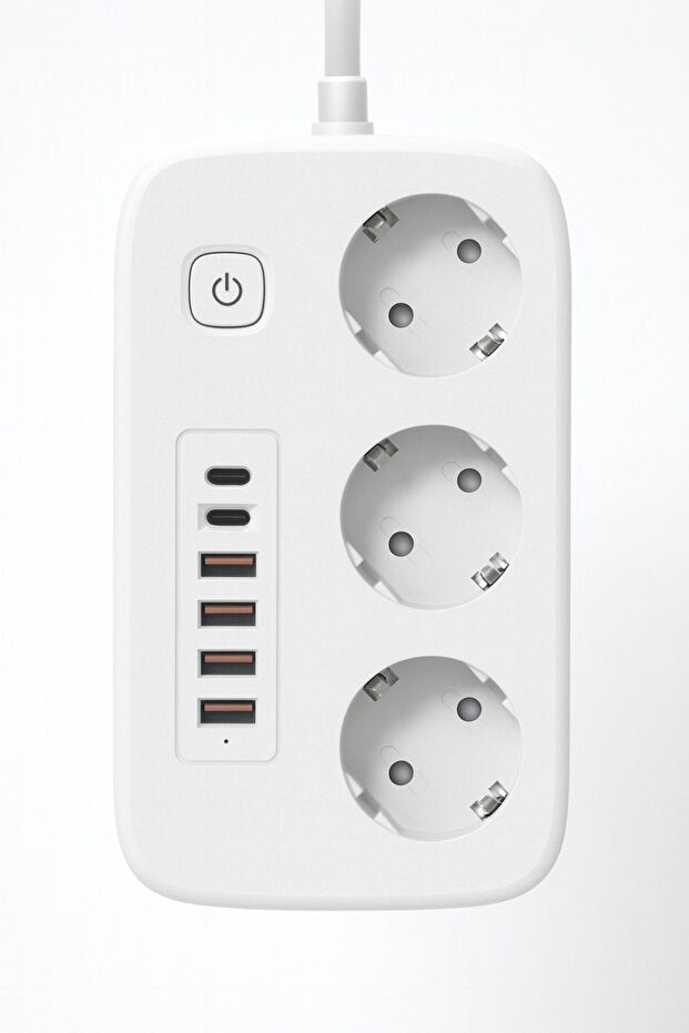 2500W Çoklu Priz 2 METRE – 3’lü AC Priz +5 USB Çıkışı AKIM KORUMALI Alev Almayan Gövde,