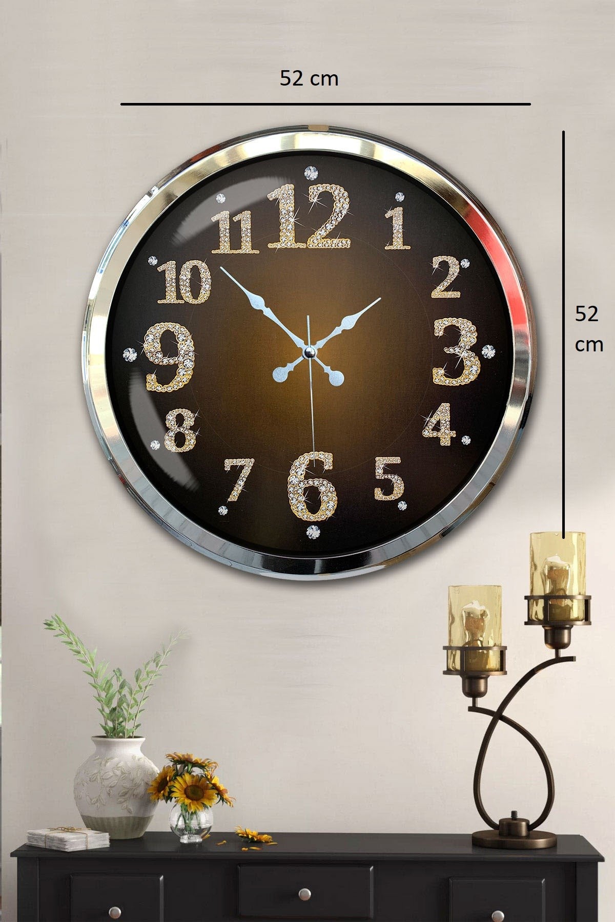 Zentime Krom Işıltılı Zaman 52 Cm Metal Duvar Saati