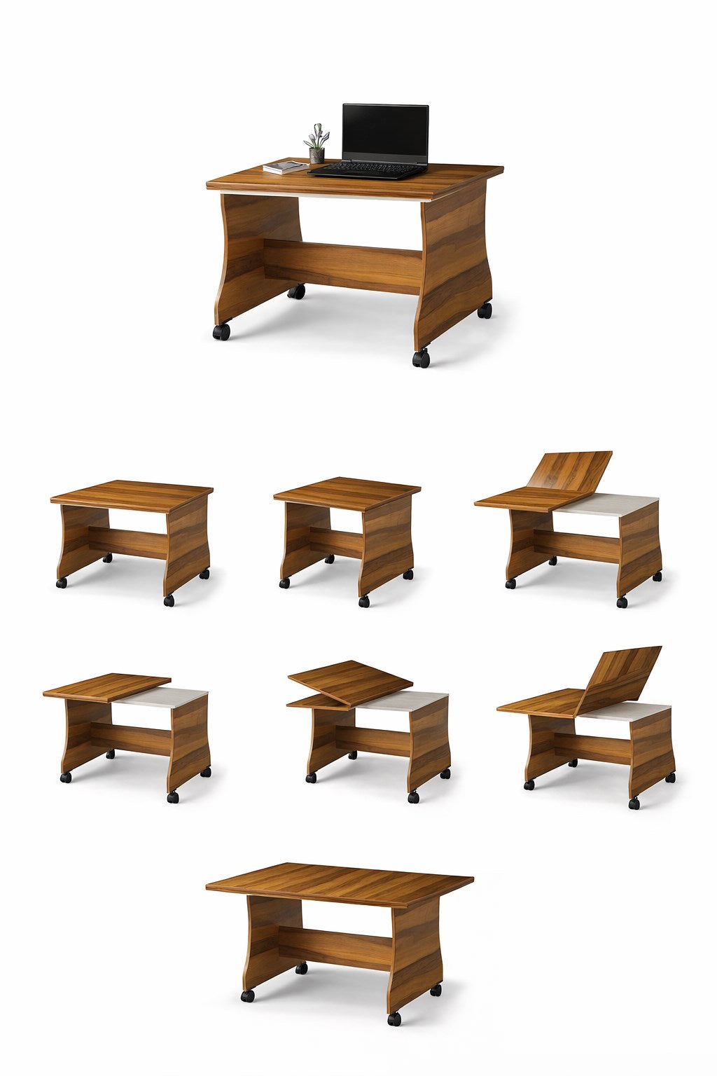 Ceviz Modüler Tekerlekli Çalışma Masası – 120x95x65 cm – Demonte