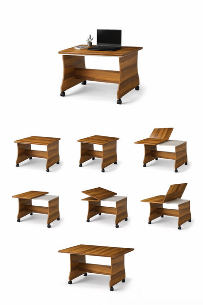 Ceviz Modüler Tekerlekli Çalışma Masası – 120x95x65 cm – Demonte