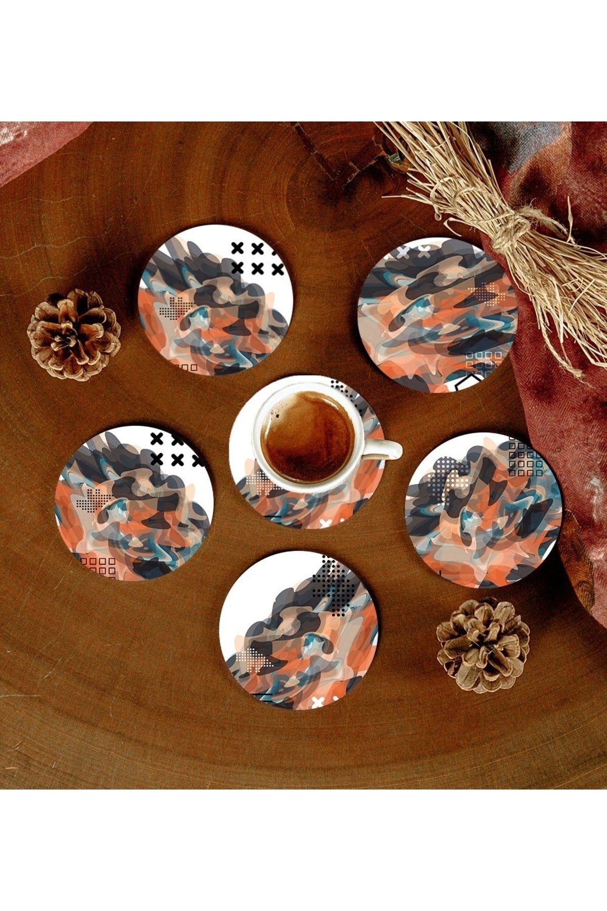 6 Adet Desenli Mdf Bardak Altlığı