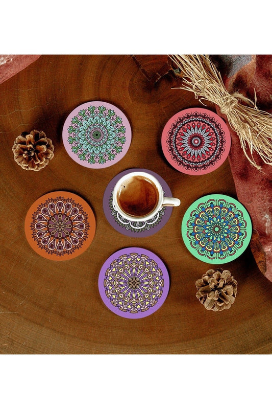 6 Adet Desenli Mdf Bardak Altlığı