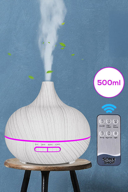 Aroma Difüzör Gece Işığı BEYAZ PARKE DESEN 7 Led Nemlendirici Kumandalı 550 ml Buhar Makinesi