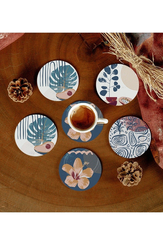 6 Adet Desenli Mdf Bardak Altlığı