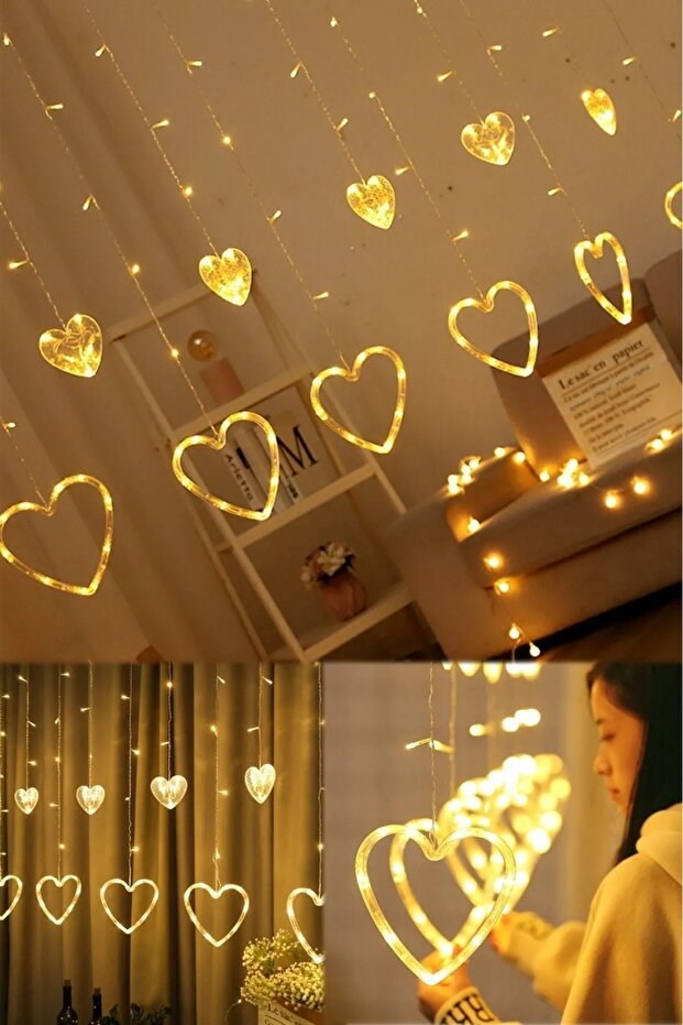 Asılabilir Sarkım Ledli Kalpli Modlu Dekoratif Ev Oda Bahçe Aydınlatma Sarkıtma Ledi