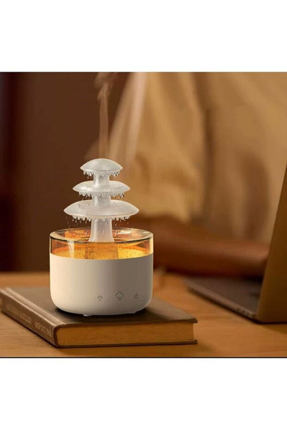 3 Katlı Şelale YAĞMUR Tasarımlı Ultrasonik Aroma Difüzör – 6 Renk LED Işıklı Hava Nemlendirici