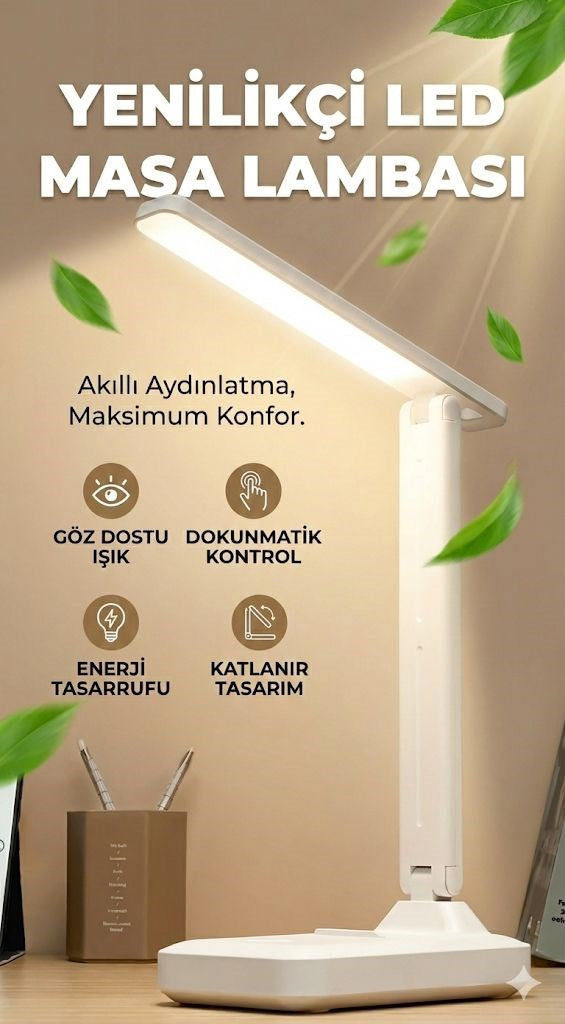 Katlanabilir Dokunmatik Kontrollü Göz Dostu Akıllı LED Masa Lambası – Enerji Tasarruflu