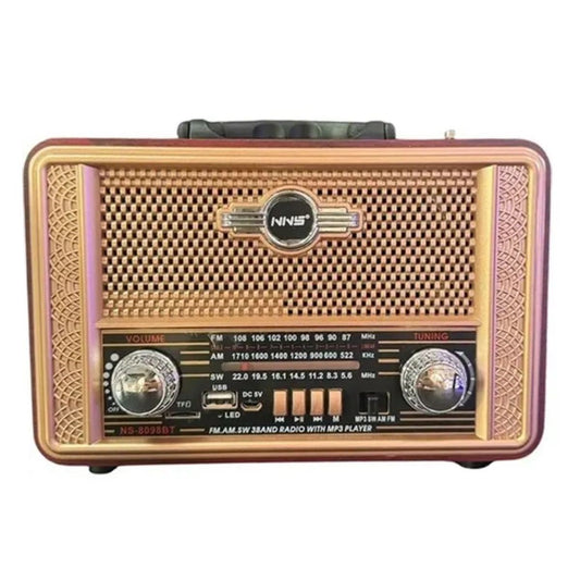 BUFFER® Retro, Nostaljik, Ahşap Tasarım Bluetooth Hoparlörlü, Şarjlı, Taşınabilir Otantik Tasarımlı FM/AM Destekli Radyo NS8098