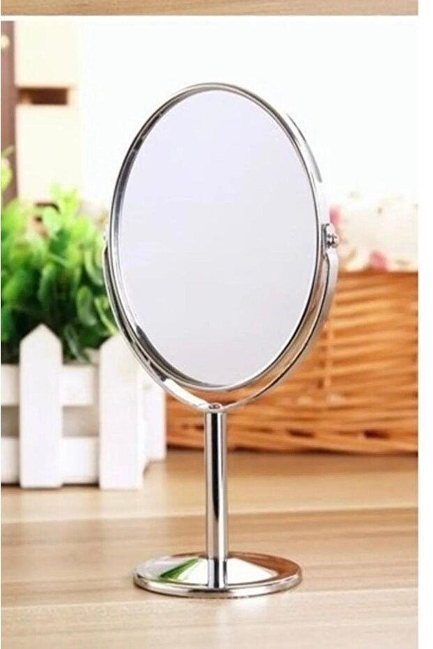 SONX Oval Masaüstü Ayaklı 360° Dönebilen, İşyeri, Seyahat İçin Mini Krom Ayna 15X25CM