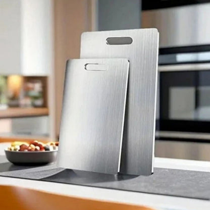 BUFFER® 2 Boy Paslanmaz Çelik Leke Tutmaz,Kırılmaz,Antibakteriyel,Elde ve Bulaşık Makinesinde Yıkanabilen Meyve,Sebze,Et,Tavuk Kesim Panosu