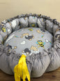 GRİ-AYICIK DESENLİ BEBEK YATAĞI , OYUN MİNDERİ