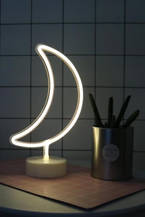BUFFER® Dekoratif Pilli Ay Tasarımlı 3D Neon Led Masa Ve Gece Lambası