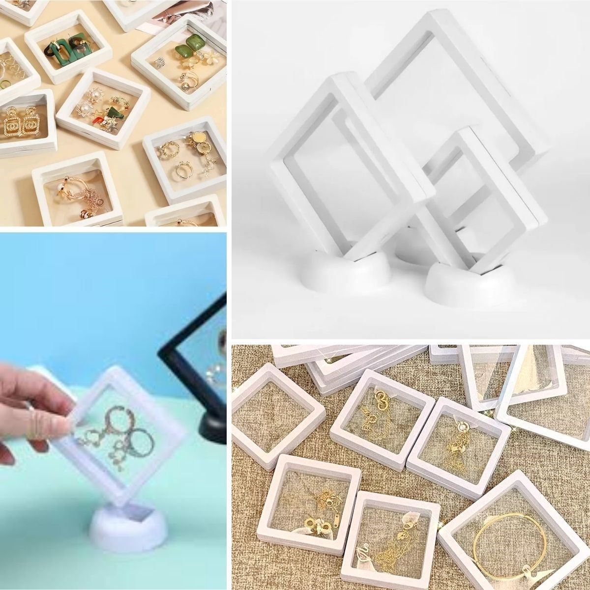 BUFFER® 9x9 cm Standlı 3D Takı Ziynet Hatıra Koleksiyon Saklama Kutusu Şeffaf Film Çerçevesi