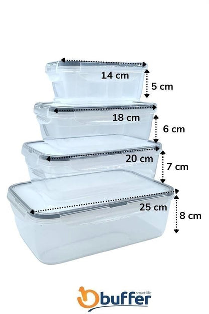 BUFFER® 4lü İç İçe Sızdırmaz Contalı Kilitli Kapaklı Plastik Erzak Saklama Kapları LC315