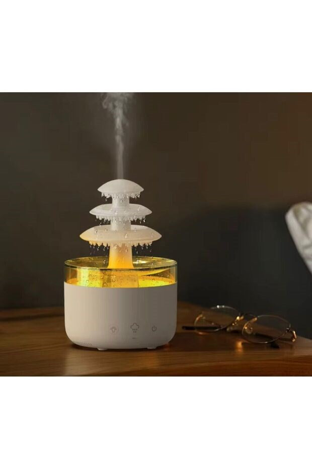 3 Katlı Şelale YAĞMUR Tasarımlı Ultrasonik Aroma Difüzör – 6 Renk LED Işıklı Hava Nemlendirici