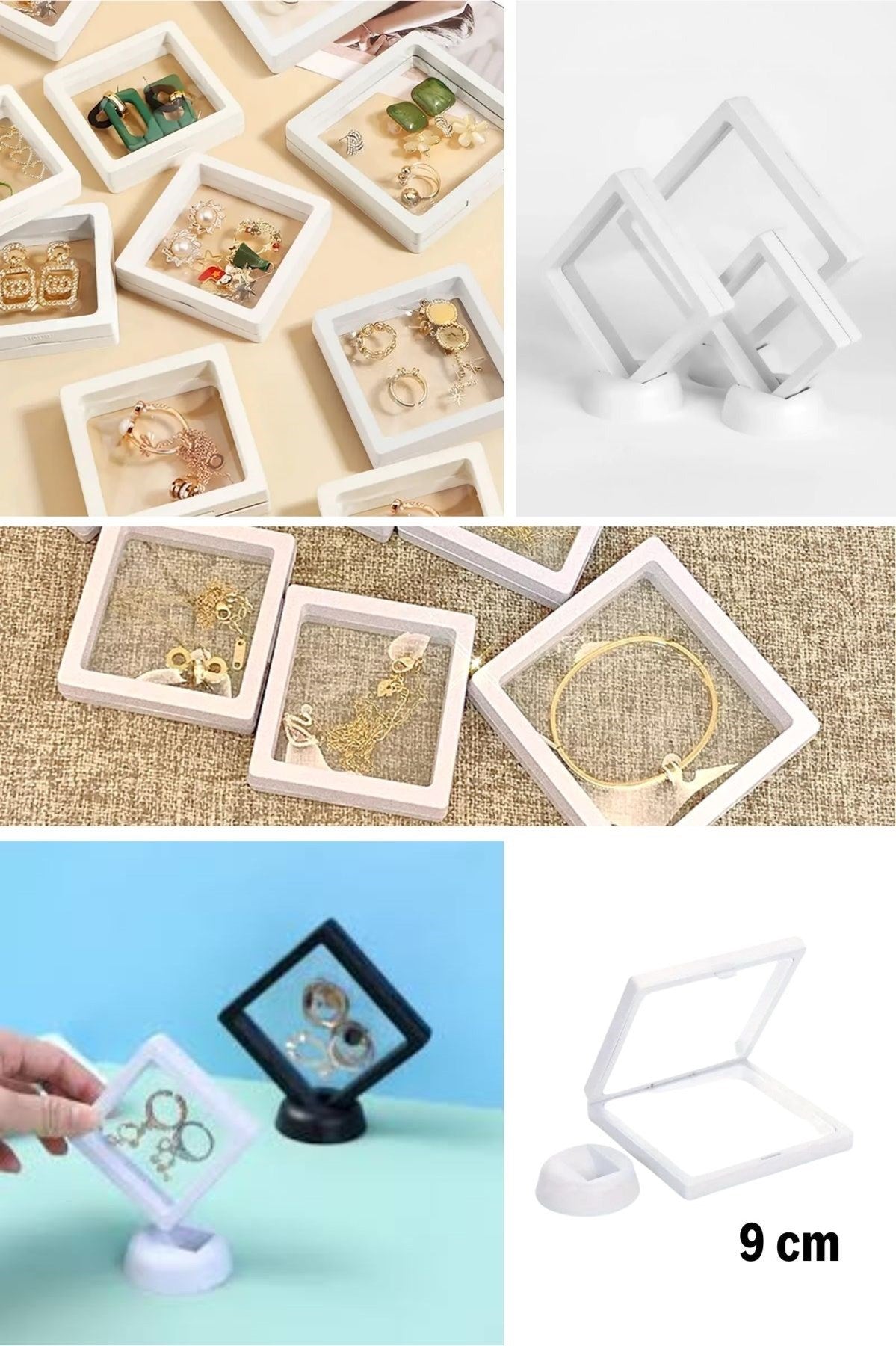 BUFFER® 9x9 cm Standlı 3D Takı Ziynet Hatıra Koleksiyon Saklama Kutusu Şeffaf Film Çerçevesi