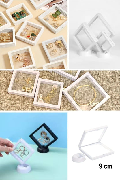 BUFFER® 9x9 cm Standlı 3D Takı Ziynet Hatıra Koleksiyon Saklama Kutusu Şeffaf Film Çerçevesi