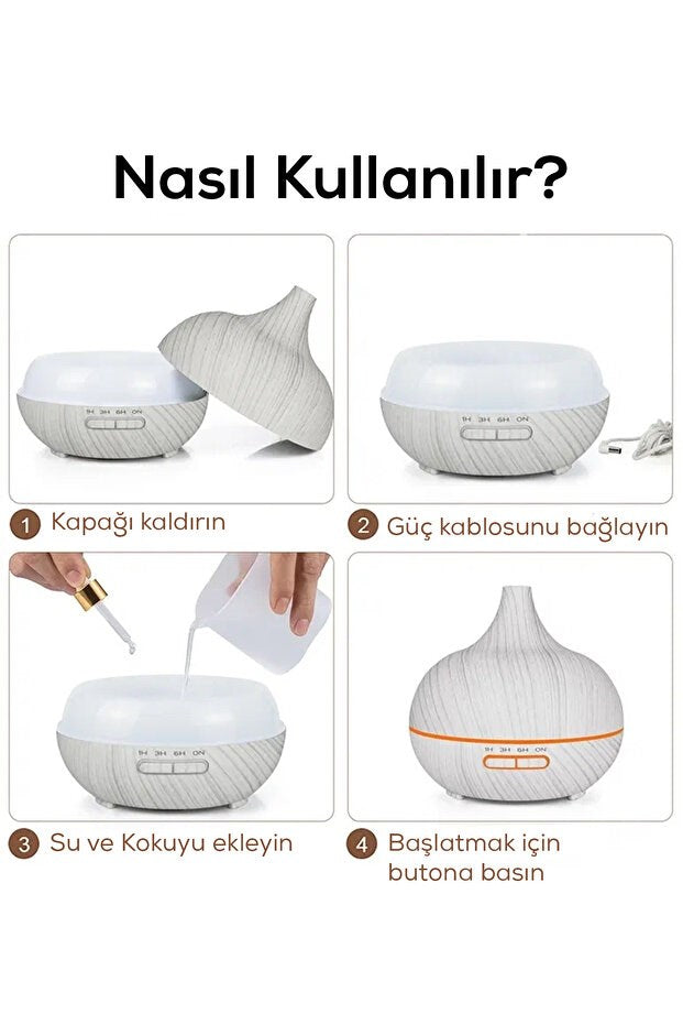 Aroma Difüzör Gece Işığı BEYAZ PARKE DESEN 7 Led Nemlendirici Kumandalı 550 ml Buhar Makinesi