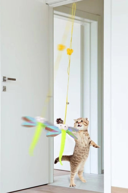 BUFFER® Kendiliğinden Yapışkanlı Uzun ipli Tüylü Zilli Peluş Kedi Oyun Oltası Kedi Oyuncağı