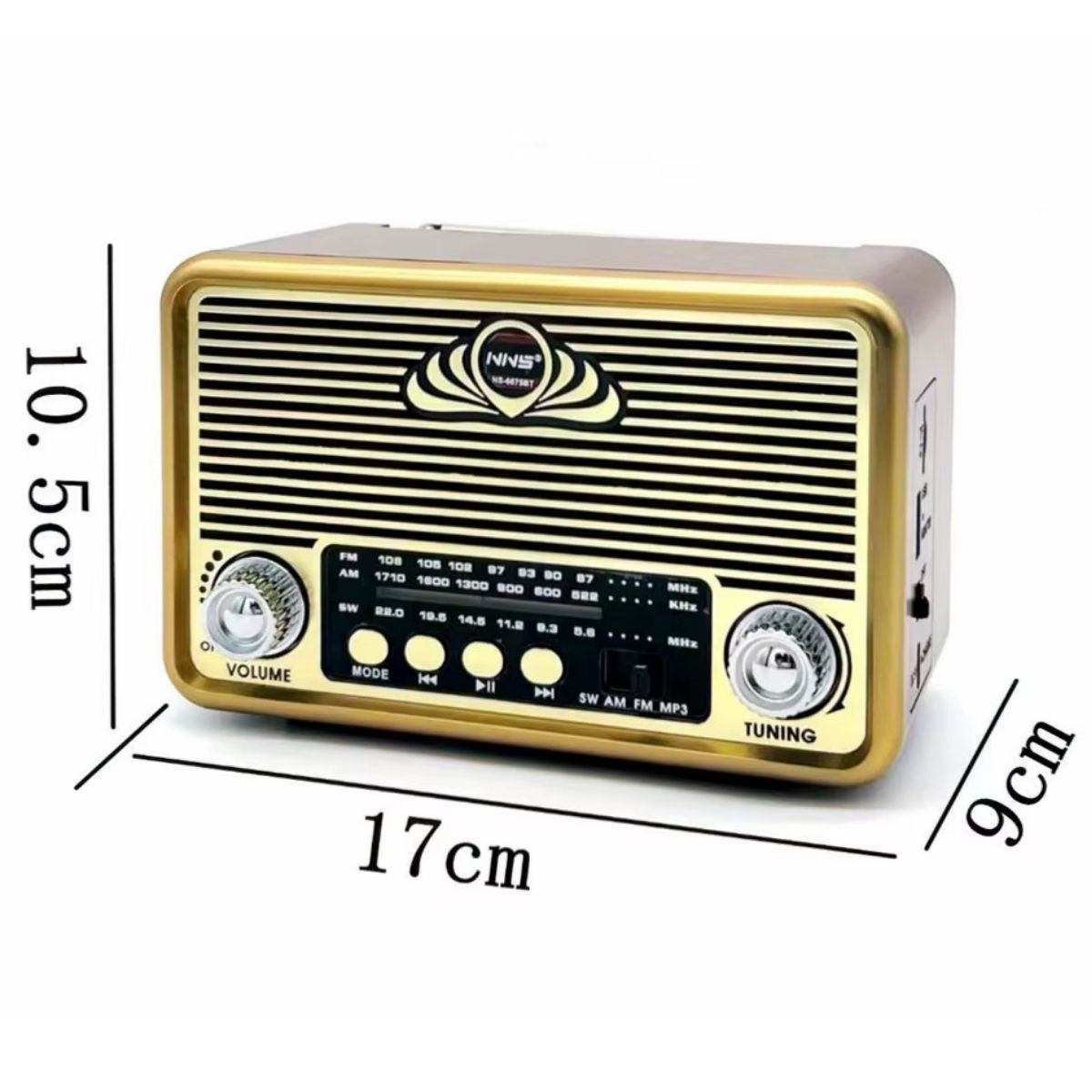 BUFFER® Küçük Boy Retro, Nostaljik, Ahşap Tasarım Bluetooth Hoparlörlü, Şarjlı, Taşınabilir Yanı LED Işıklı FM/AM Destekli Radyo NS6675