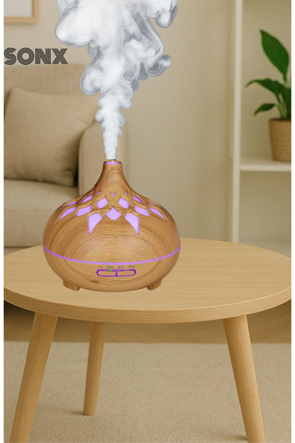 sonx Aroma Difüzör Gece Işığı 7 Led DESENLİ Nemlendirici Kumandalı Buhar Makinesi 550 ml