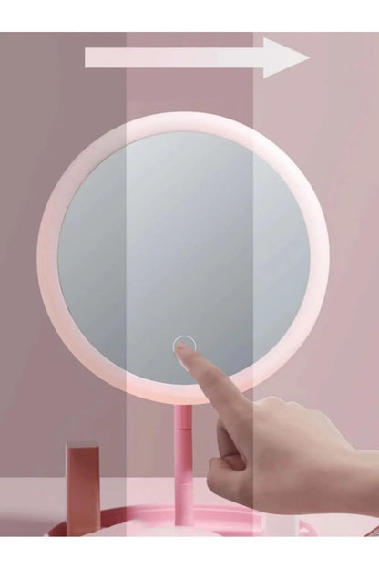 SONX  Dokunmatik Led Işıklı Usb Li Yuvarlak Masa Üstü Makyaj Aynası Makyaj Aynası Ledli