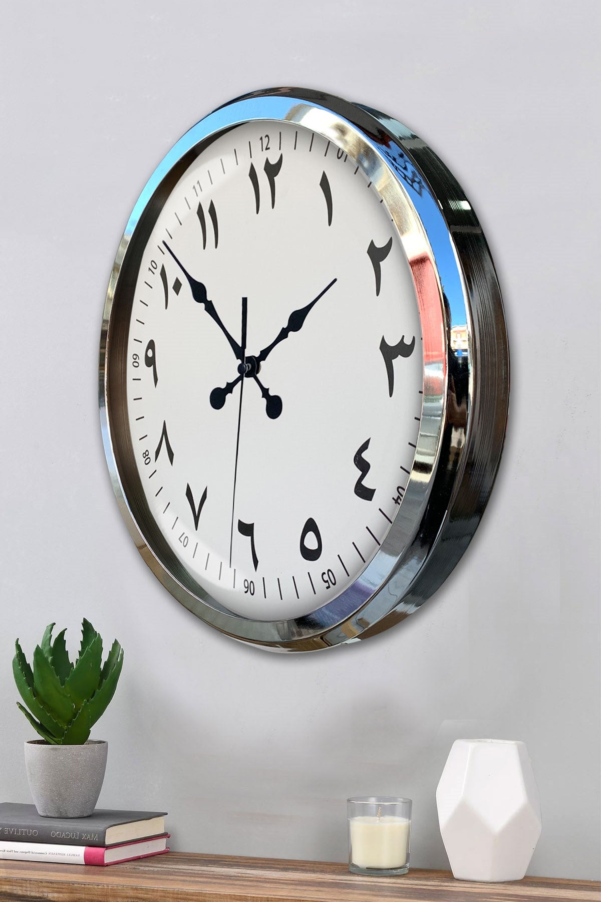 Zentime Arapça Rakamlı Krom 52 Cm Metal Duvar Saati