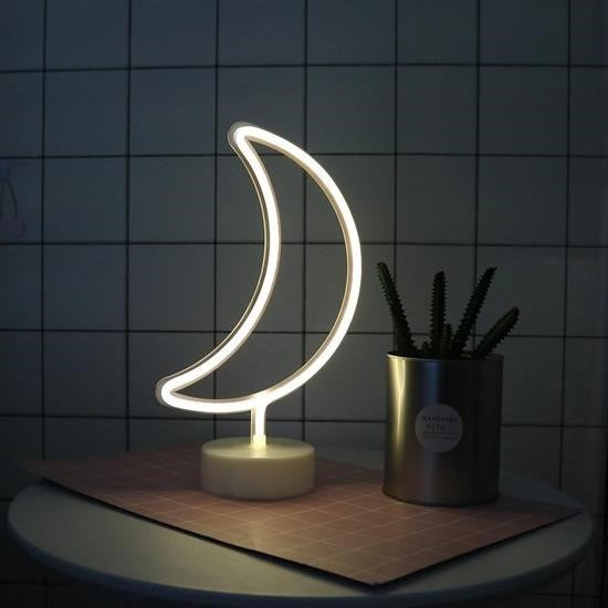 BUFFER® Dekoratif Pilli Ay Tasarımlı 3D Neon Led Masa Ve Gece Lambası